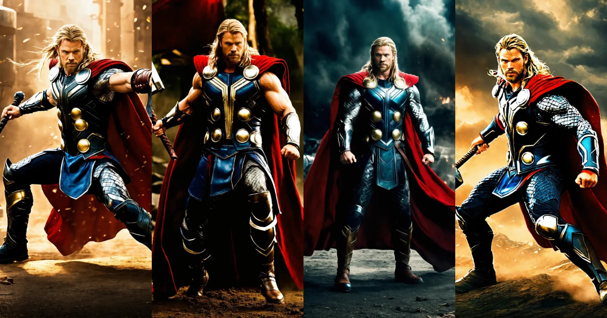 Lexica - Produce me an image of Thor in fighting action, movie image ...