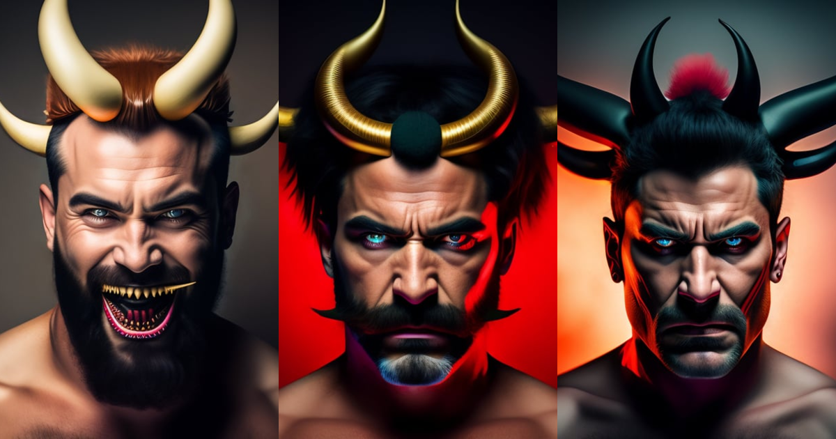Lexica - A man with horns growing from his head. red eyes and sharp ...