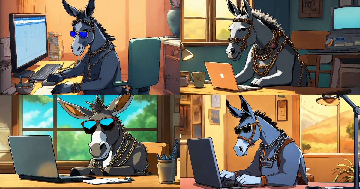 Lexica - A donkey with sunglasses black and chains in the neck, sitting ...