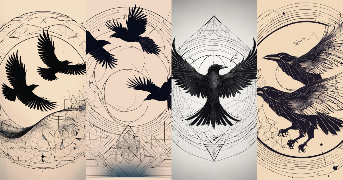 Lexica - A beautiful tattoo design of minimalist flying ravens flying ...