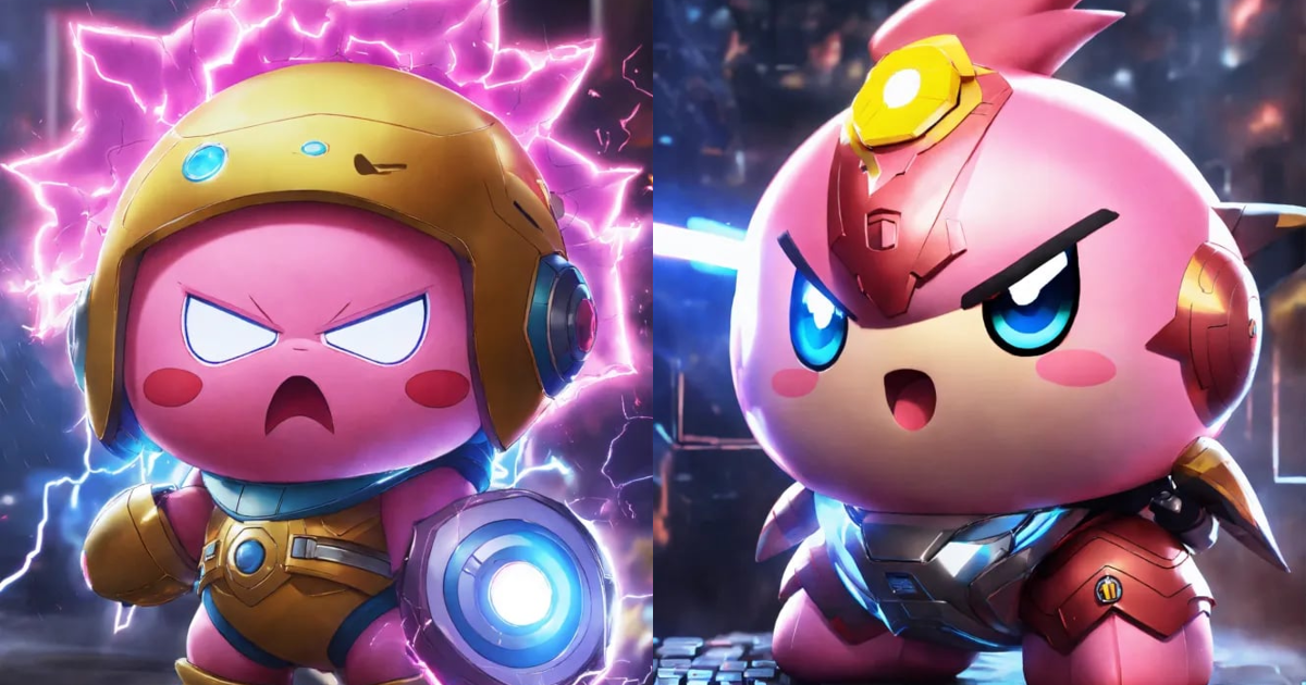 Lexica - A real photo of Cute Cyber Kirby lightning angry