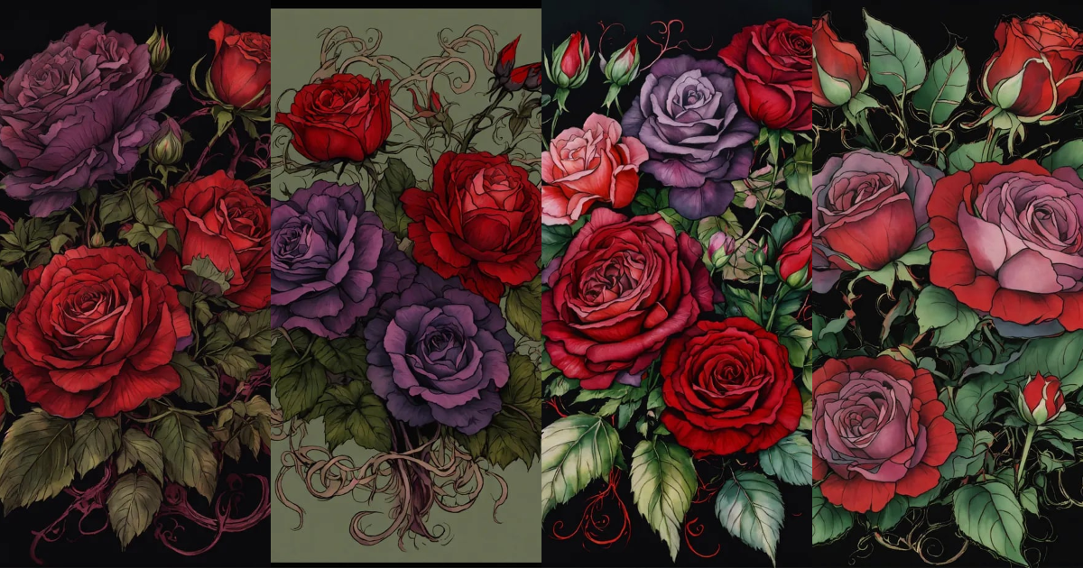 Lexica - Ink drawing tattoo, gothic style image of flowers including ...