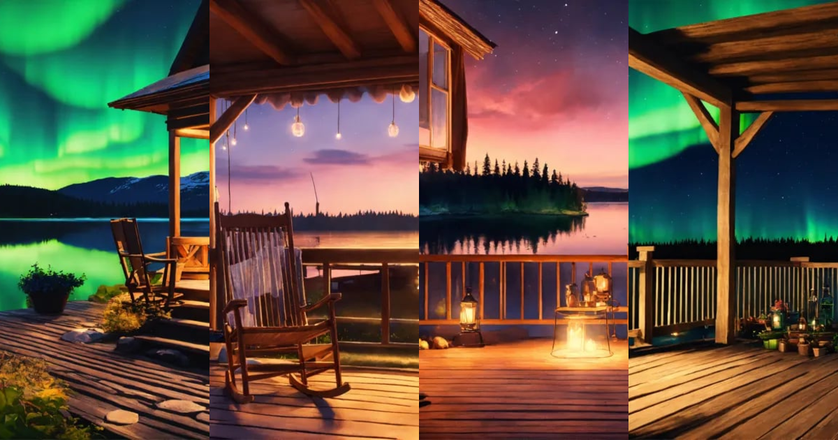 Lexica - Epic shot of ultra detailed and cozy porch in Sweden at a lake ...