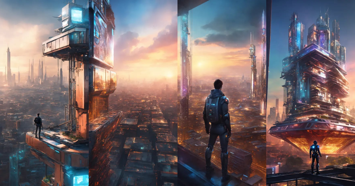 Lexica - Person standing on top of a building in a futuristic city that ...