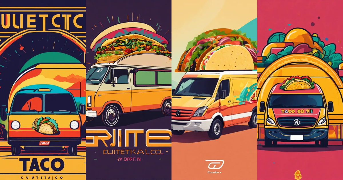 Lexica - An abstract sprinter van with a taco on the top logotype, flat ...