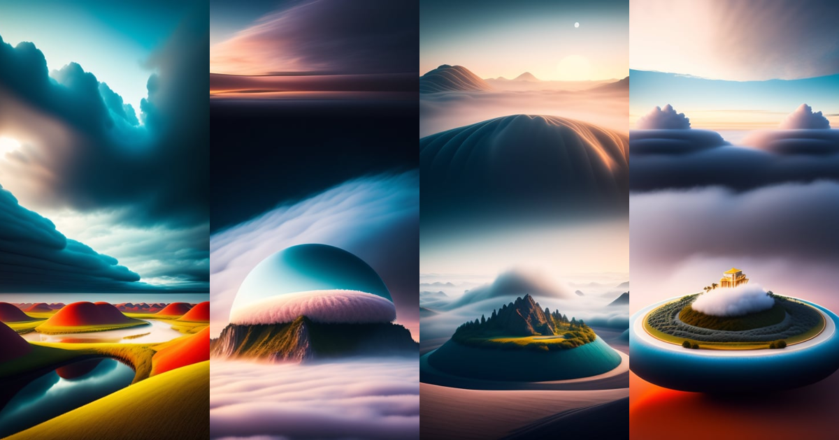 Lexica - "A surreal landscape where the sky is filled with floating ...