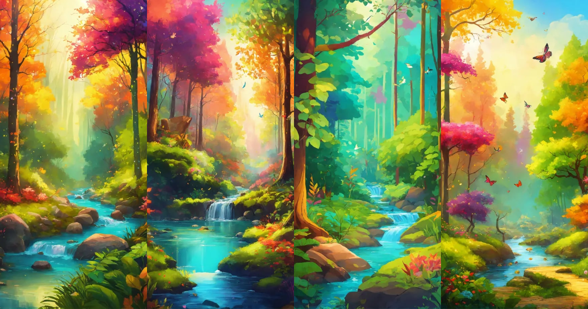 Lexica - Colorful and vibrant forest with lush trees, sparkling streams ...