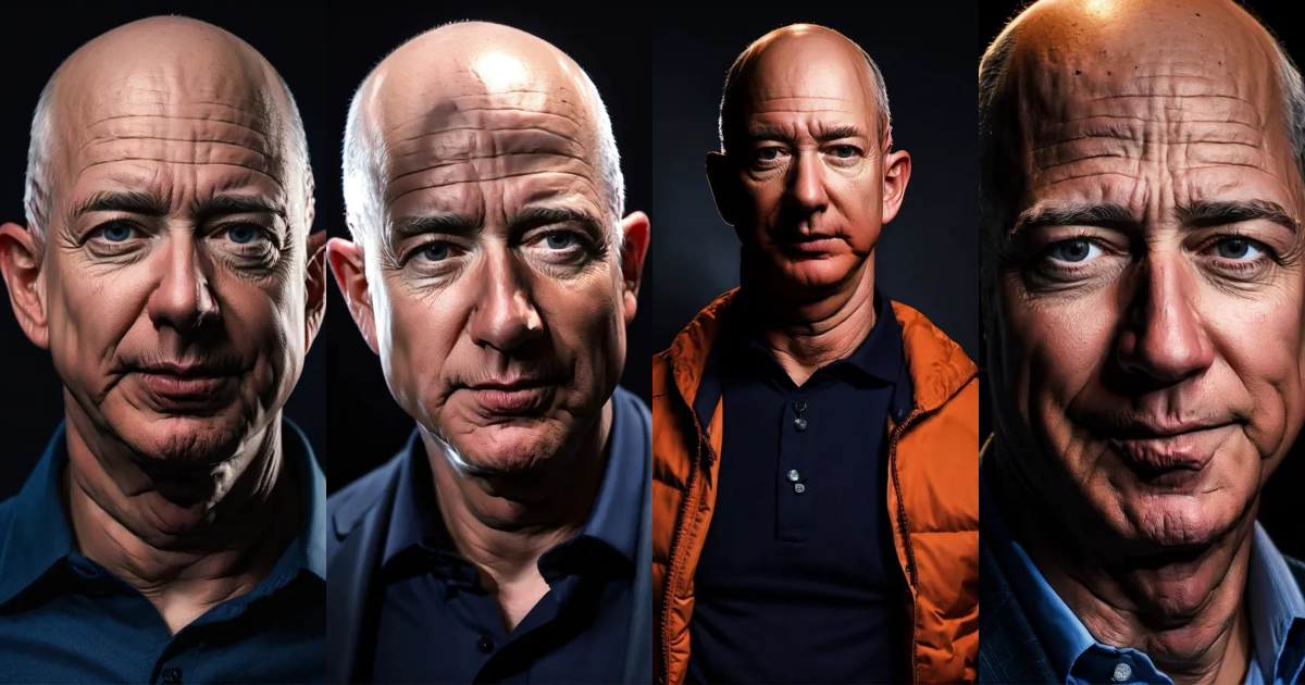 Lexica - Jeff bezos, black background, scary