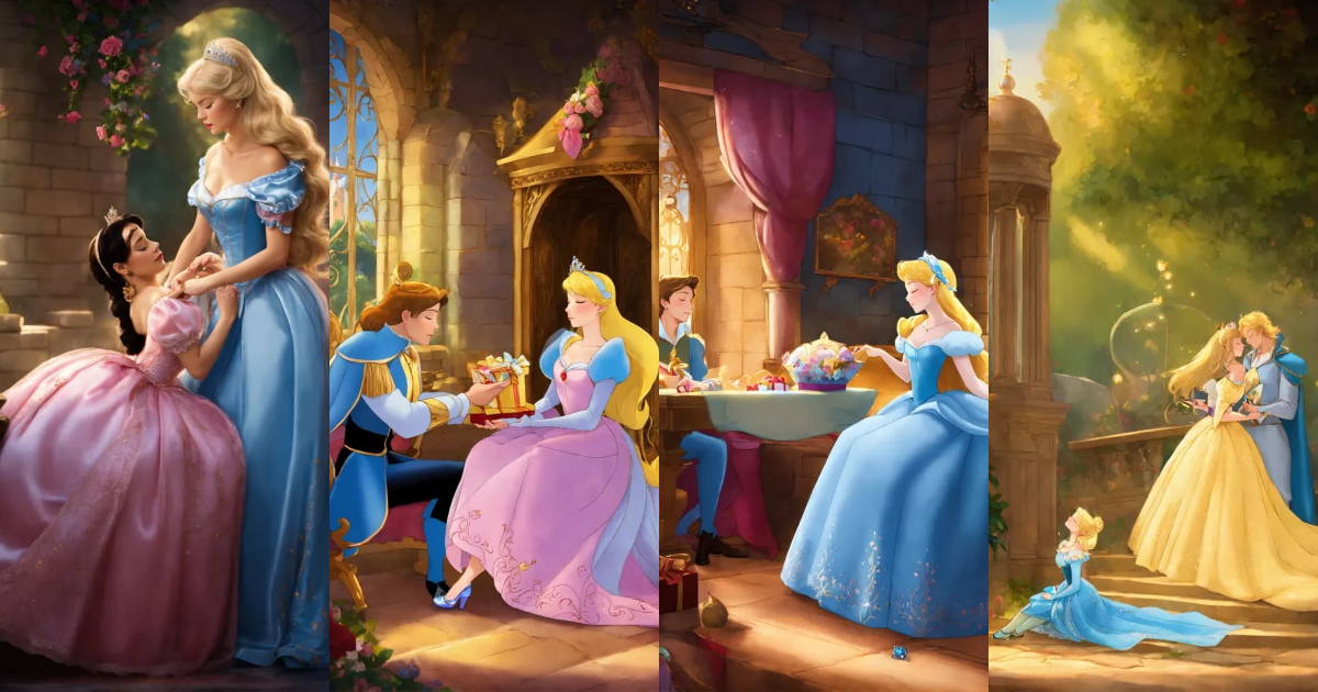 Lexica - Sleeping Beauty gives Cinderella a gift.
