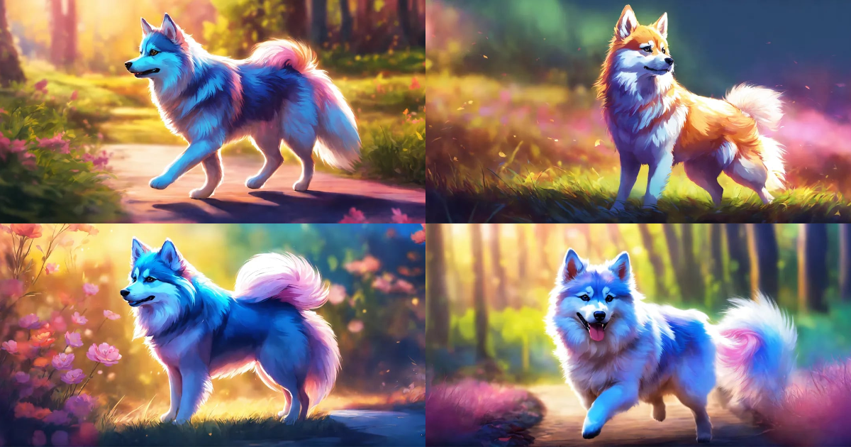 Lexica - An energetic Pomsky struts around with a bushy tail curled ...