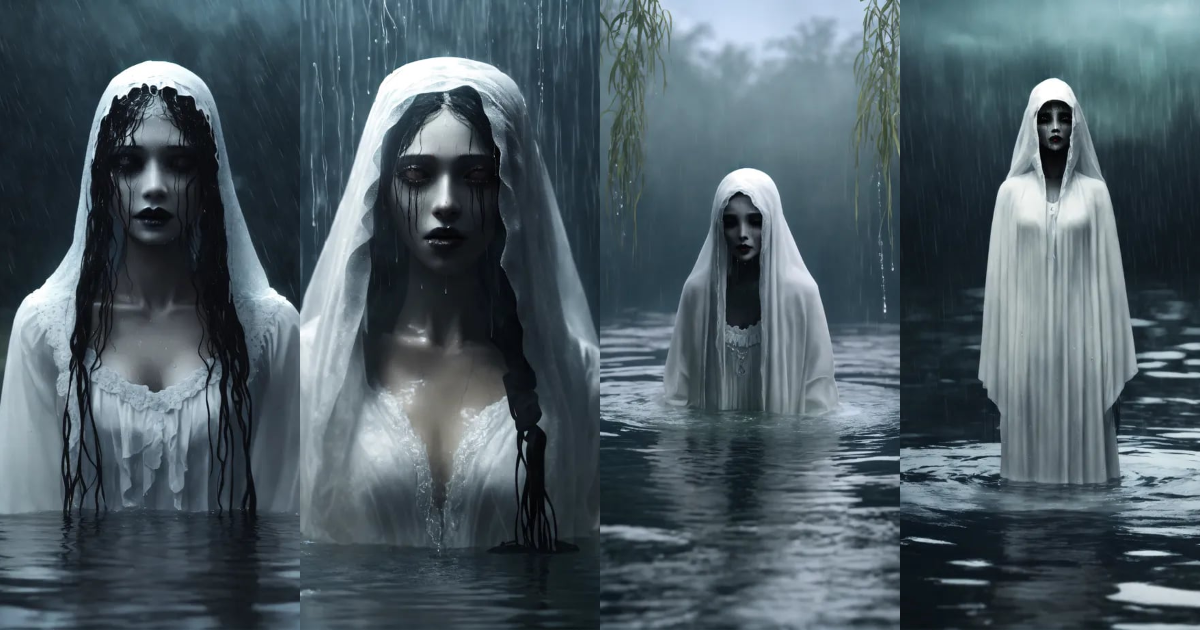 Lexica - A scary la llorona in white in water. Only the head and ...