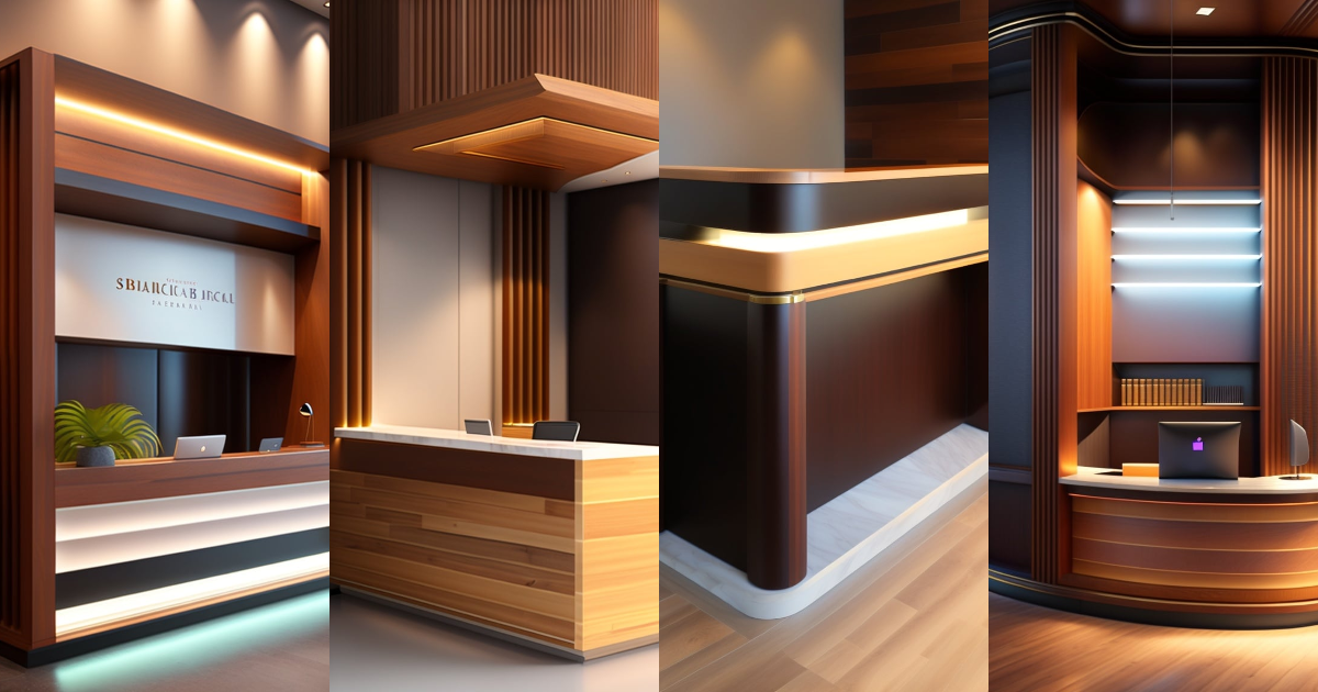 Lexica - Reception desk from wood, marble, blocks