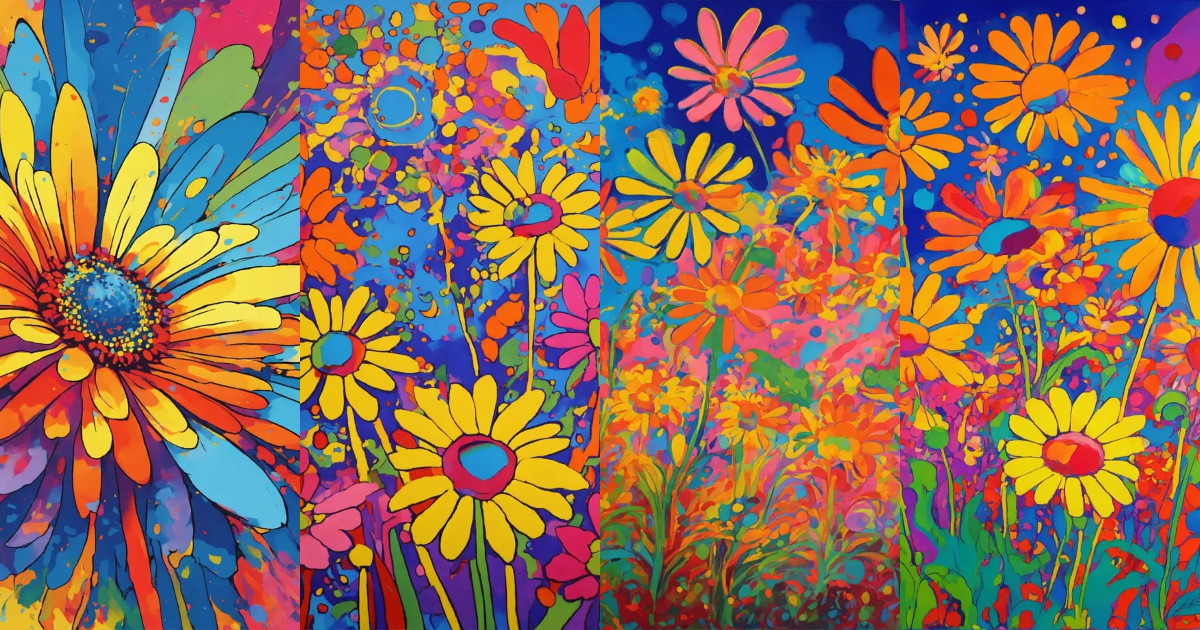 Lexica - Exploding psychedelic daisies in the style of peter max