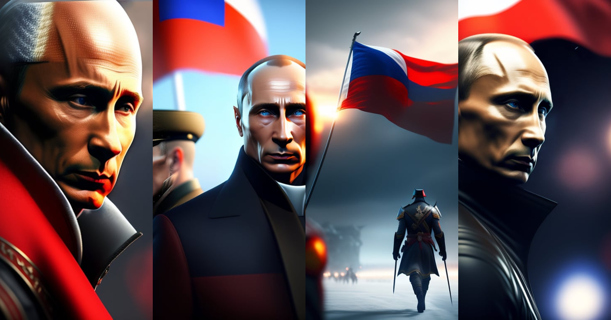 Lexica - Vladimir Putin runs into battle with the flag of the Russian ...