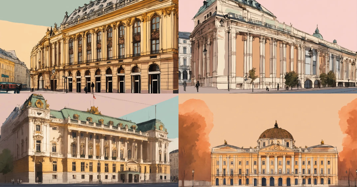 Lexica - A sketch of a vienna landmark, bright, muted, pale colors