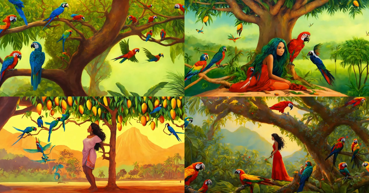 Lexica - A woman whose legs turn into the trunk of a mango tree, her ...
