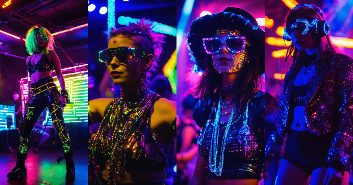 Lexica - Cyber punk Colorado festival Raver dancing made of topaz and ...