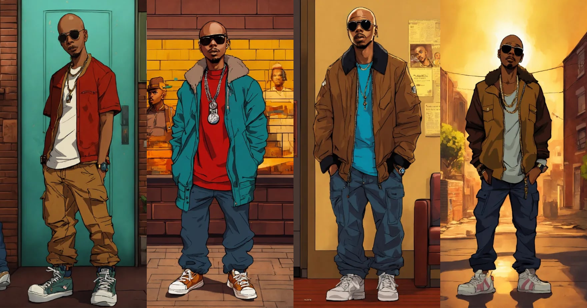 Lexica - Hip hop art style Dave Chappelle boondocks full body