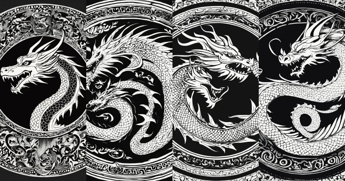 Lexica - Round casual black and white pattern in the form of a dragon ...