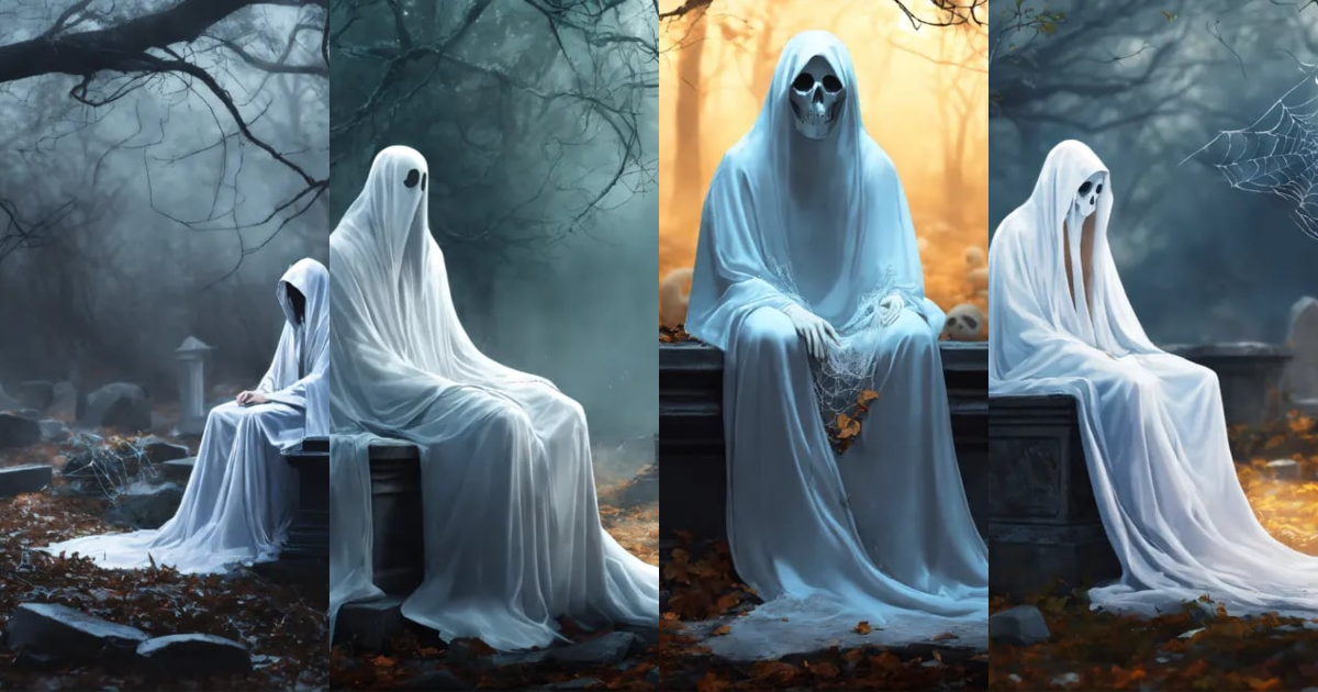 Lexica - Create a digital art piece featuring a white ghost sitting on ...