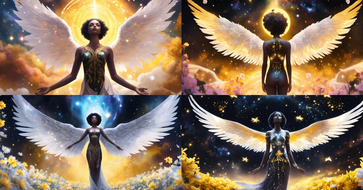 Lexica - Digital painting of a black angel with beautiful white wings ...