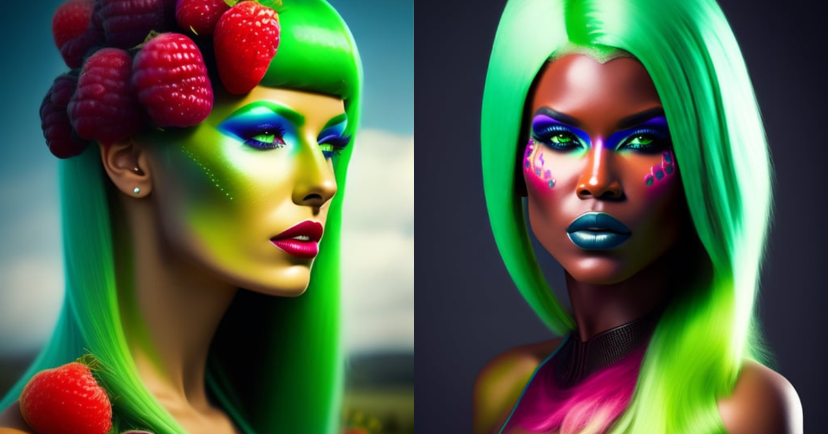 Lexica - Dominator looks like a girl with green skin, raspberries and ...