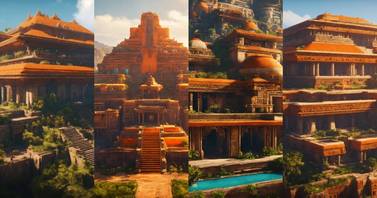 Lexica - Full image of a massive Aztec sci fi palace with an orange ...
