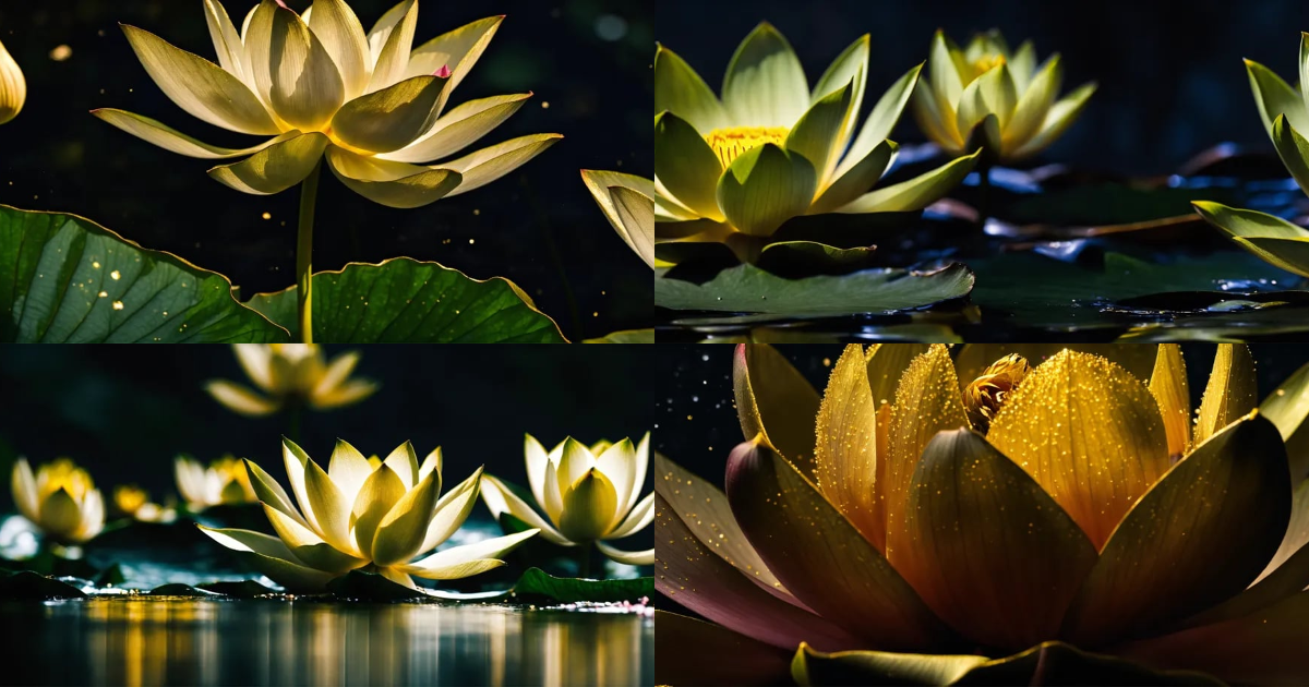 Lexica - A beautiful black a lotus only with flecks of gold gracefully ...