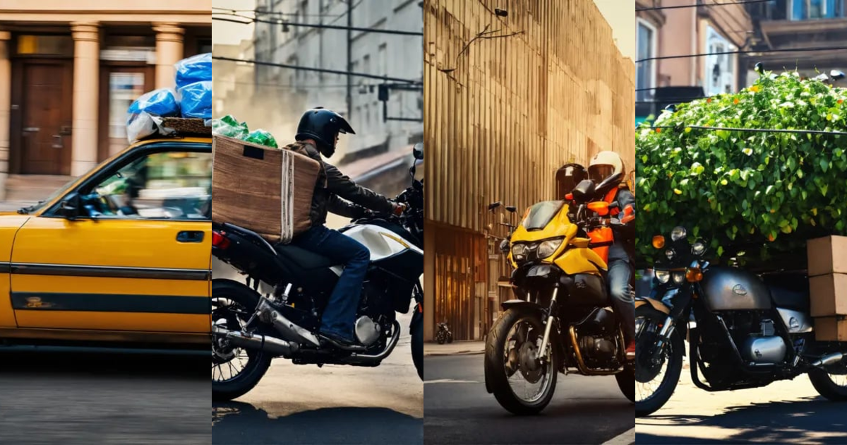 Lexica - Motorcycle carrying load. Street. City.
