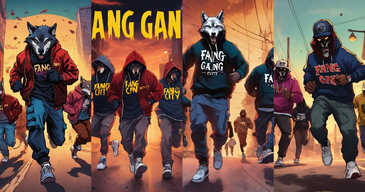 Lexica - Gangster wolves running from gunfire, wearing SnapBacks and ...