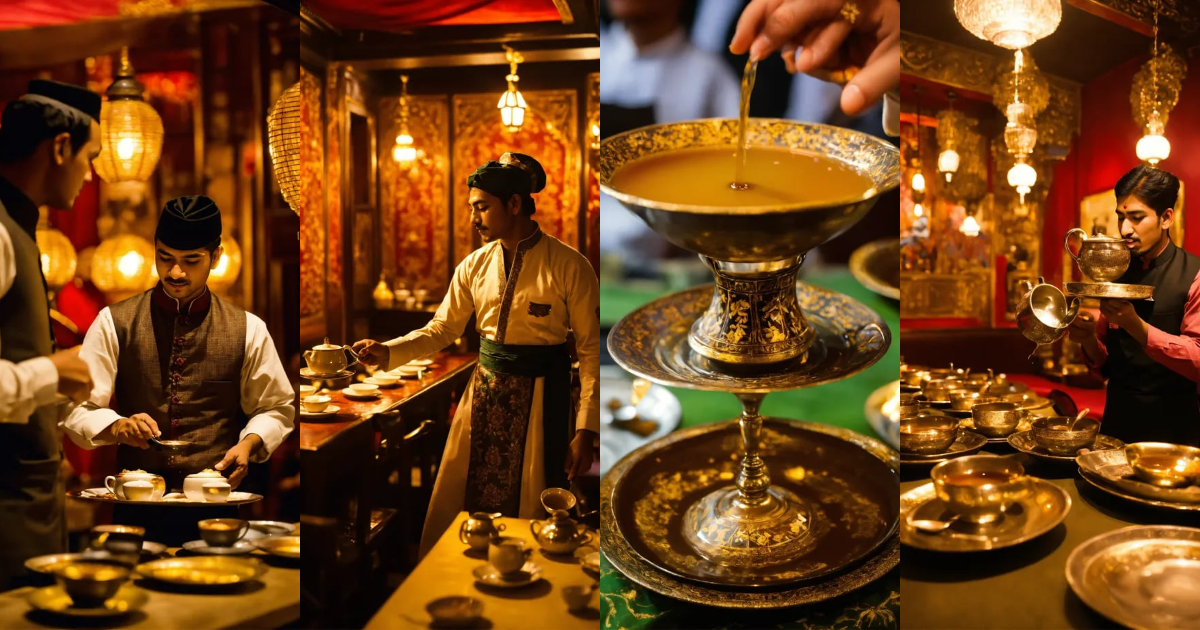 Lexica - Skilled servers pour Chai tea from one cup to another cup in a ...