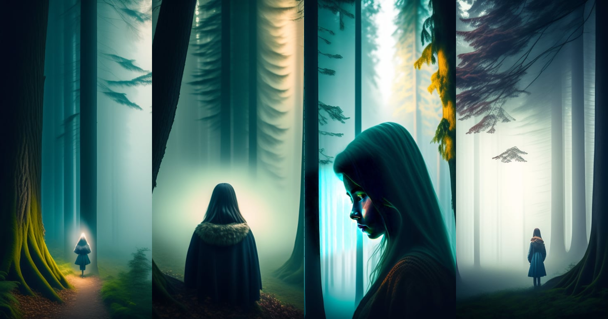 Lexica - Ghostly girl peeking from behind a tree in a dark foggy forest