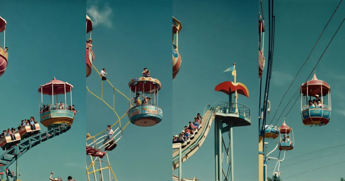 Lexica - A vintage photograph of theme park ride