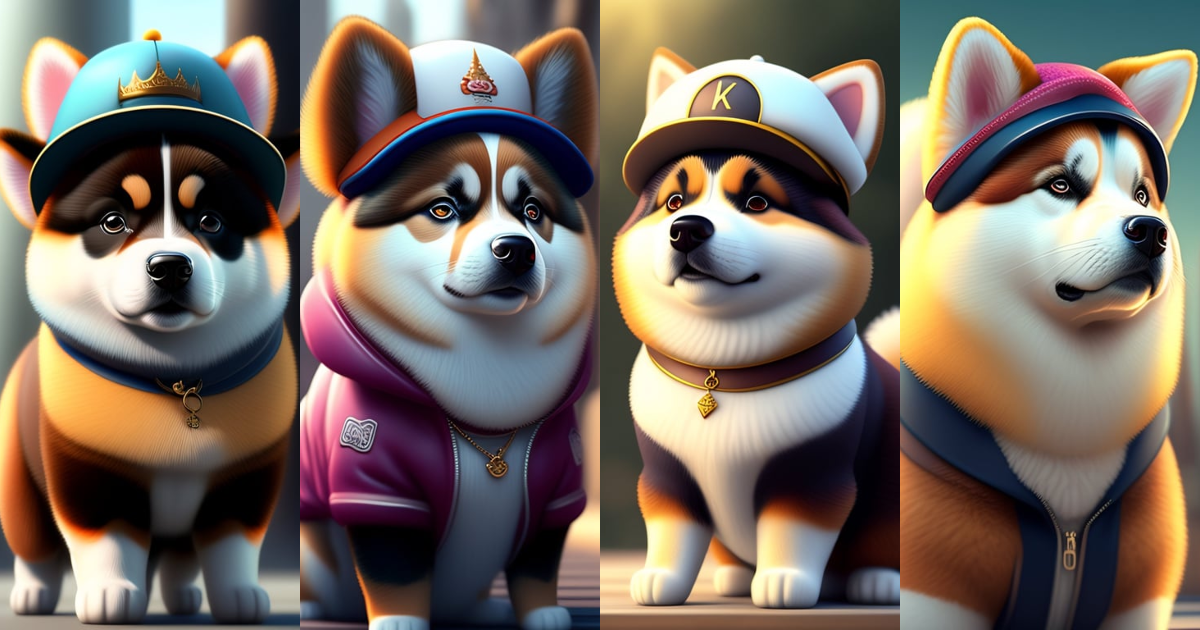 Lexica - CUTE AND ADORABLE CARTOON FLUFFY AKITA INU WITH CAP , FANTASY ...