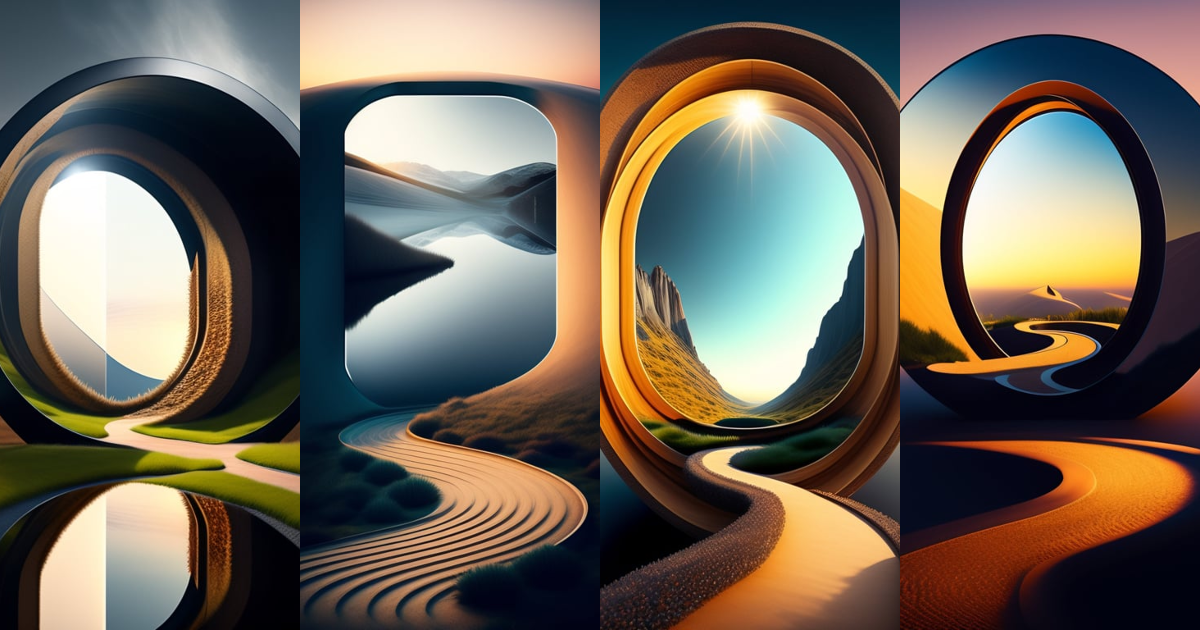 Lexica - Create a surreal landscape featuring a winding path that leads ...