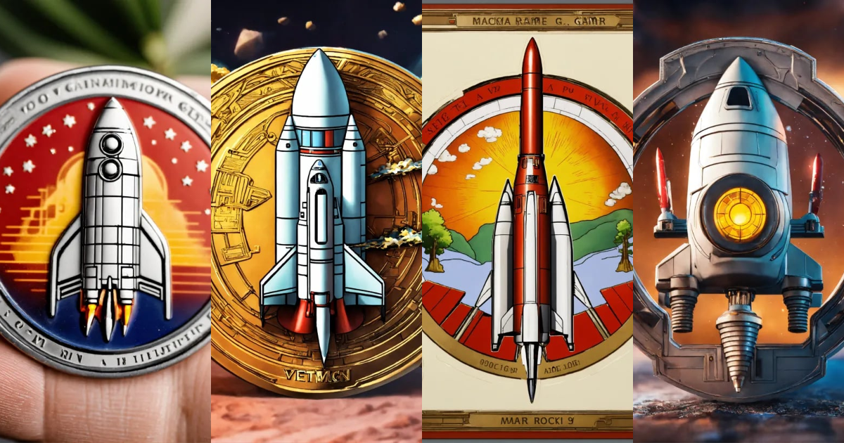 Lexica - A VMC game token with a rocket white background
