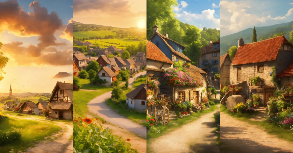 Lexica - Create a picture with village in the summer.