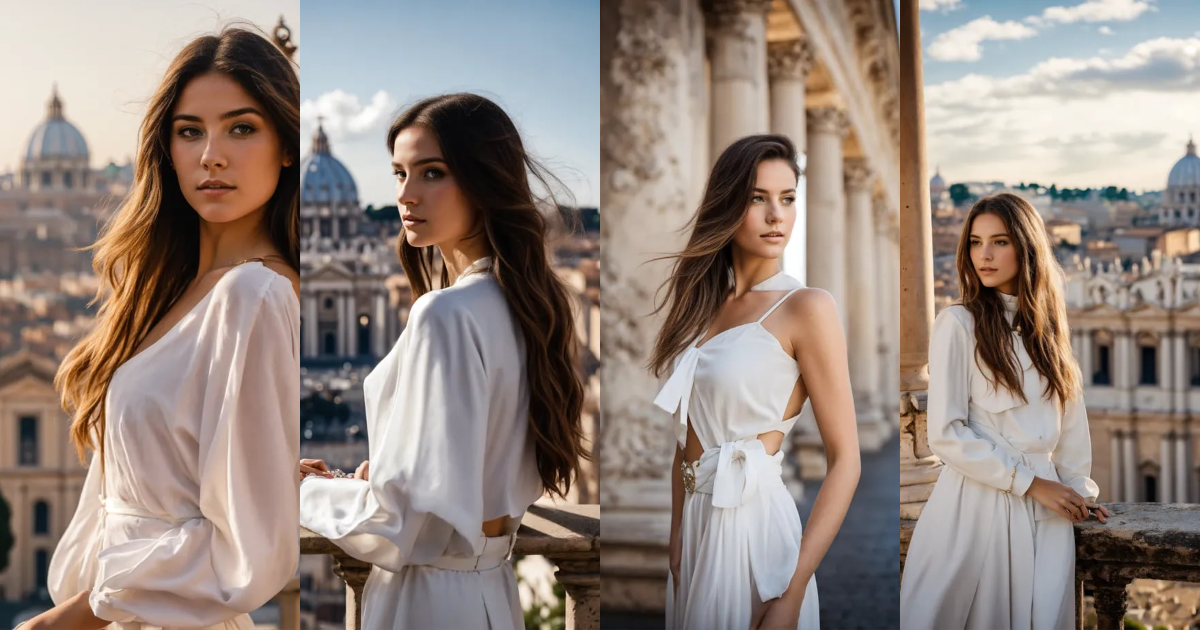 Lexica - Photo of skyline of rome at day with a female model and the ...