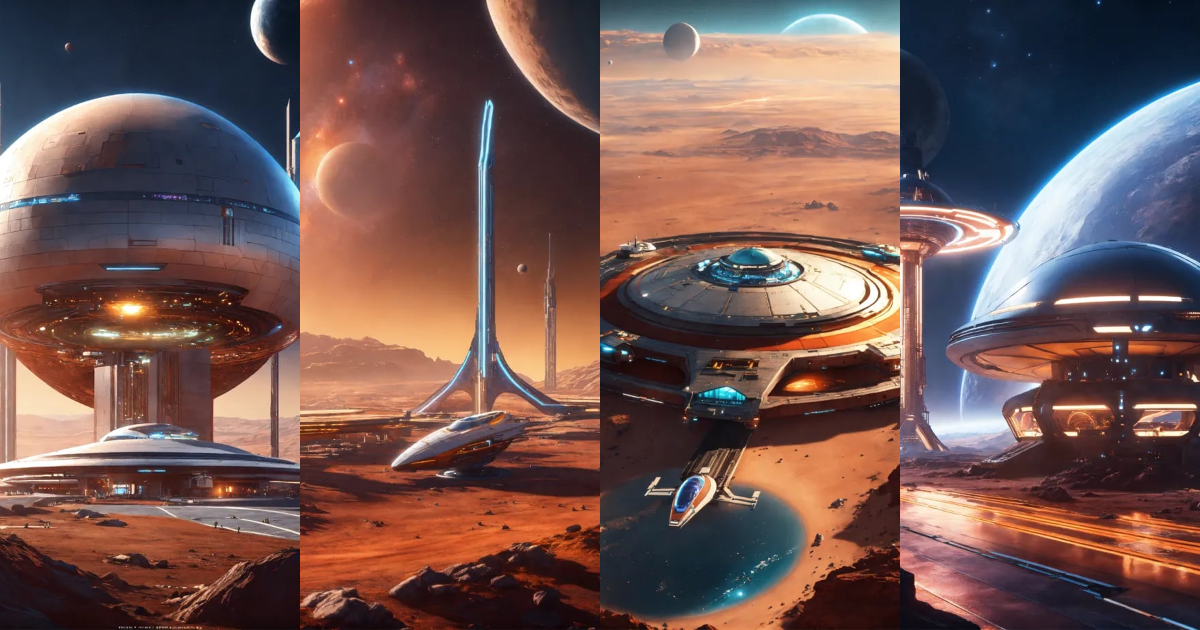 Lexica - Beautiful spaceport orbiting a nearby planet in space ...