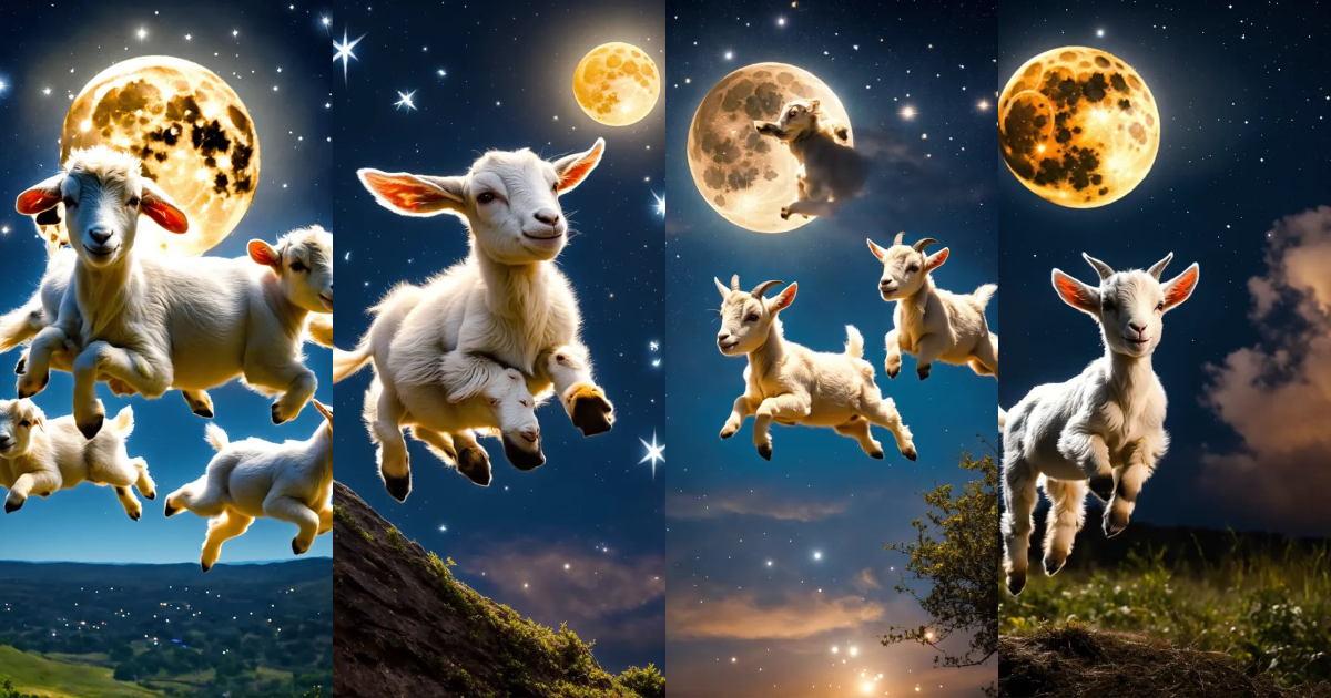 Lexica - Very sweet very cute baby goats are flying gracefully through ...