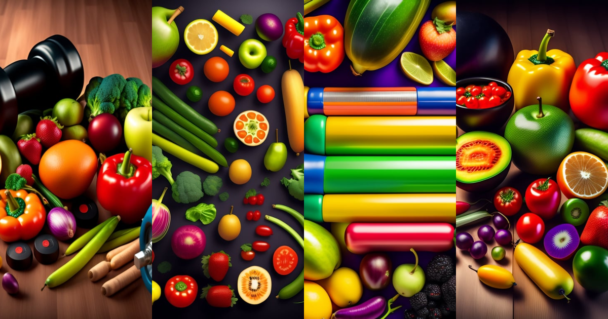Lexica - On the dance floor vegetables, fruits, dumbbells, exercise ...
