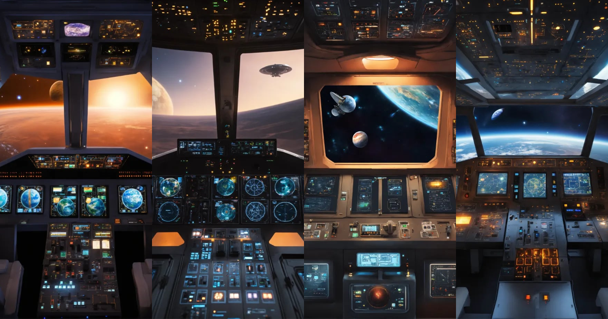 Lexica - Spaceship, control panel. Realistic space view