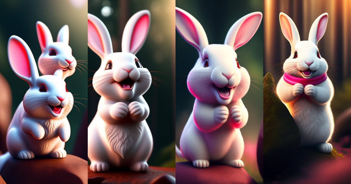 Lexica - 3d white rabbit, red eyes, pink nose, five fingers hands ...