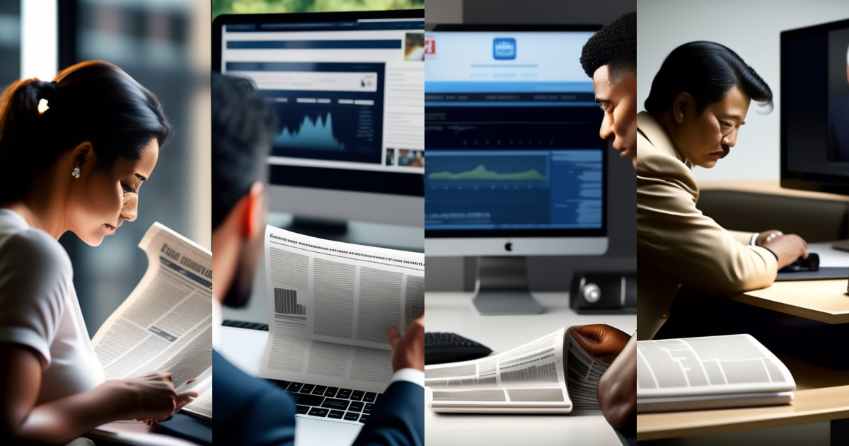 Lexica - A journalist reading a newspaper on a computer