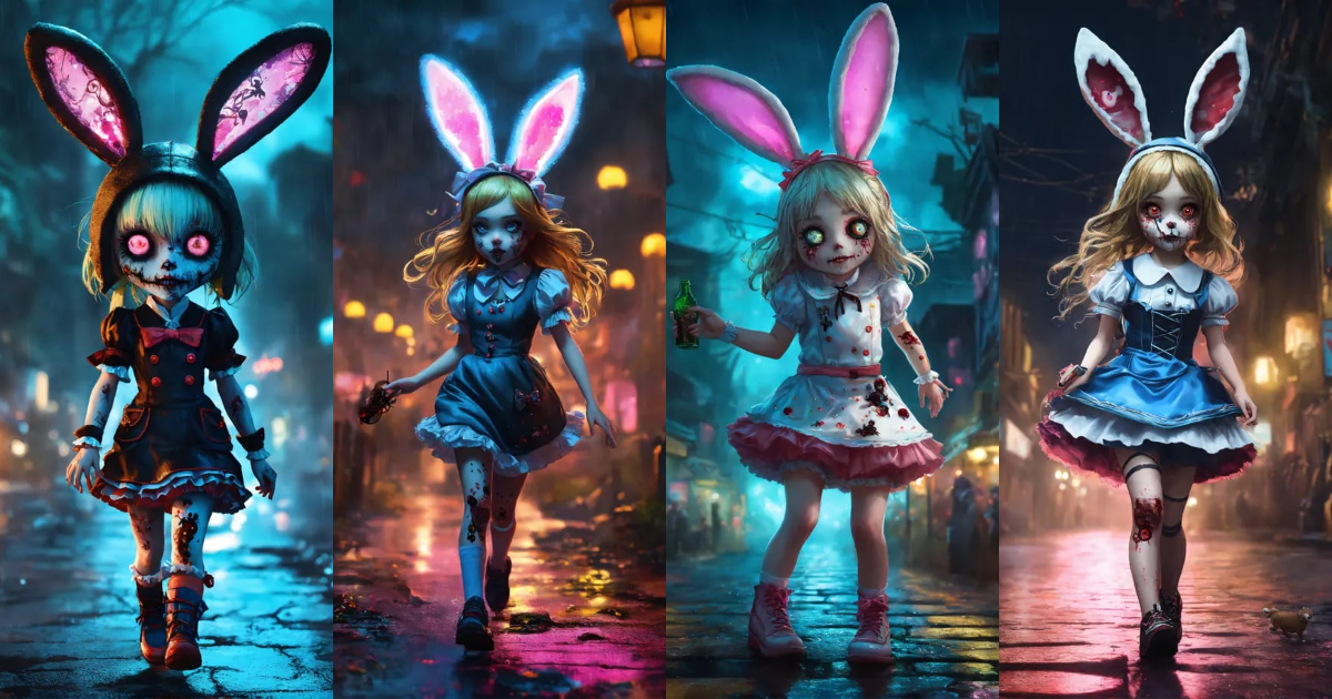Lexica - Running creepy little zombie alice in wonderland whit bunny ...