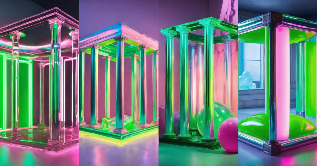 Lexica - Inflatables Clear glass cube, Stacked marble roman columns ...