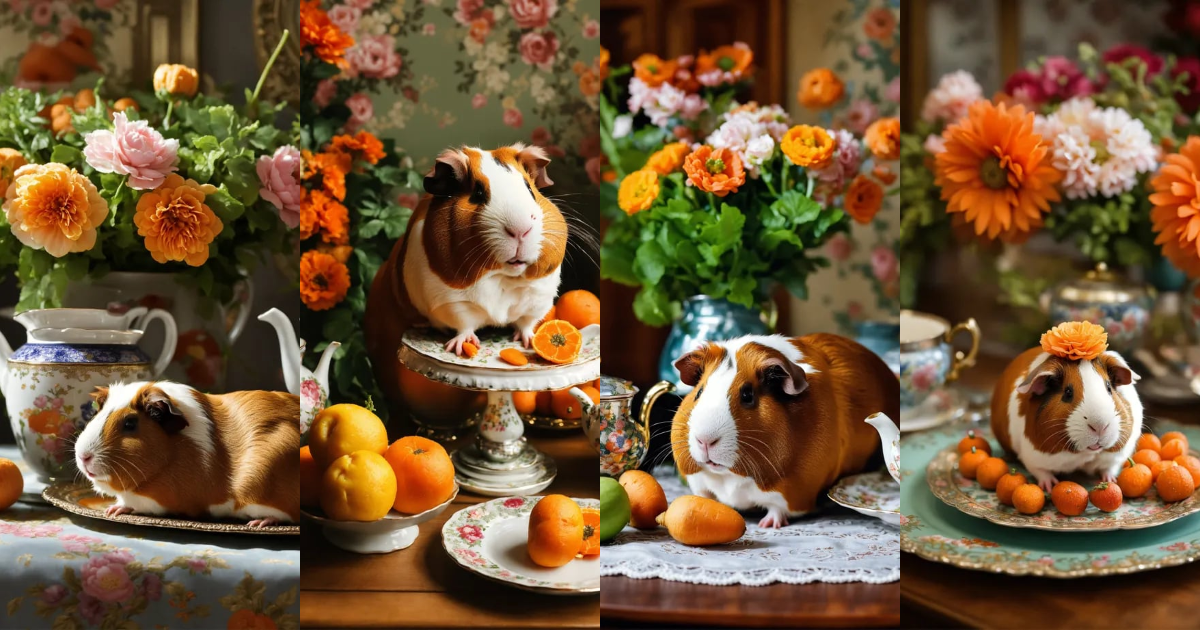 Picture of Lexica - A guinea pig holding a big carrot over a Vintage dining table ...