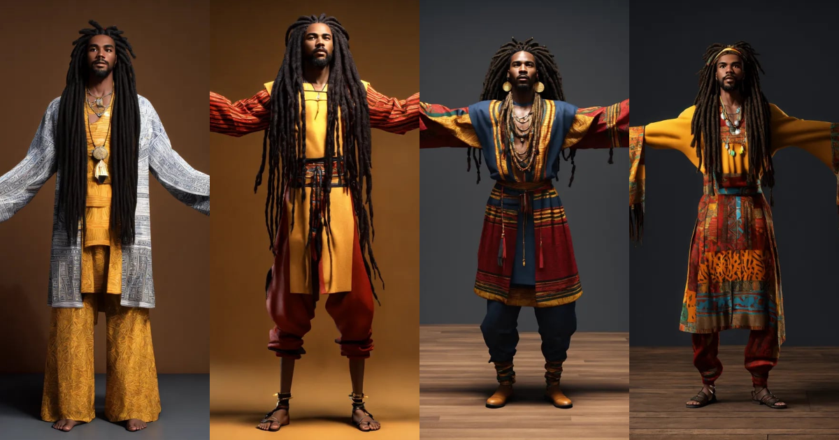 Lexica - 3d render of Black man with long flowing dreadlocks, 6'5