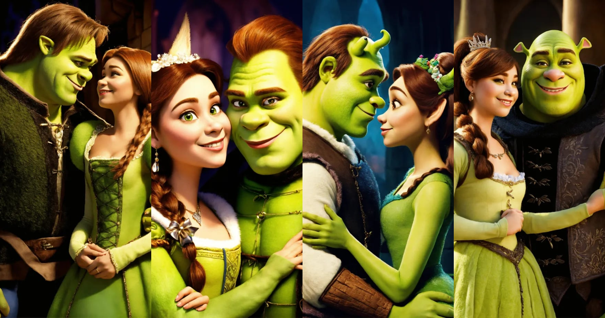Lexica - Cute man and buatiful girl , style from Shrek, love