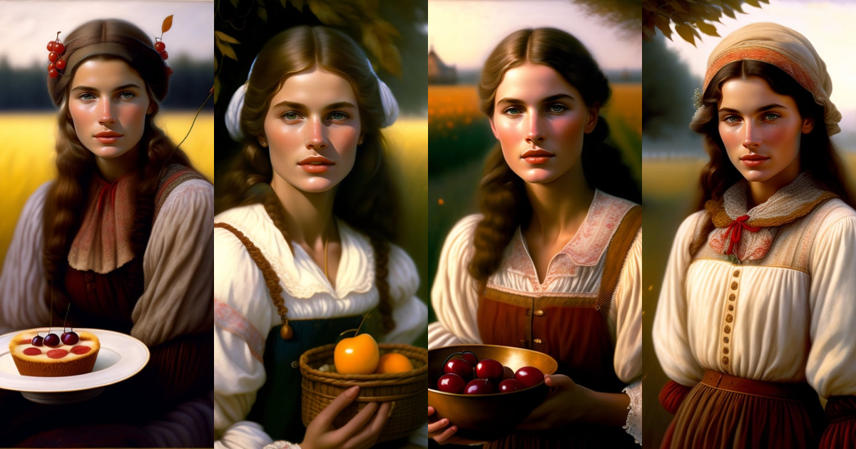 Lexica - Peasant girl eating cherry, portrait, cottage core, cinematic ...